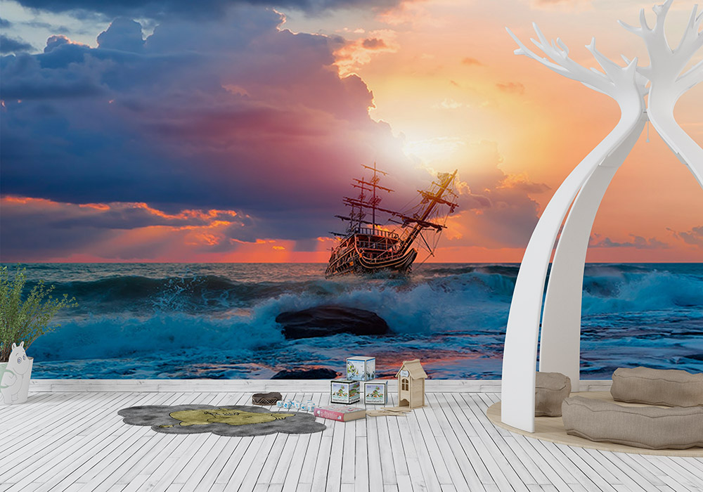 Toile adhésive repositionnable éco-conçue et recyclable : Enfants Bateau pirate
