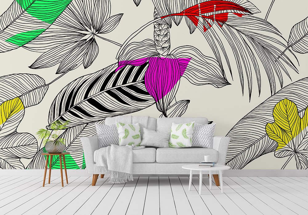 Toile adhésive repositionnable éco-conçue et recyclable : Jungle & Tropic Plumes et couleurs