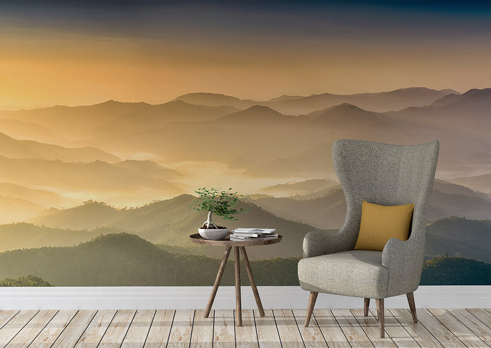 Toile adhésive repositionnable éco-conçue et recyclable : Paysage Brume & Montagne