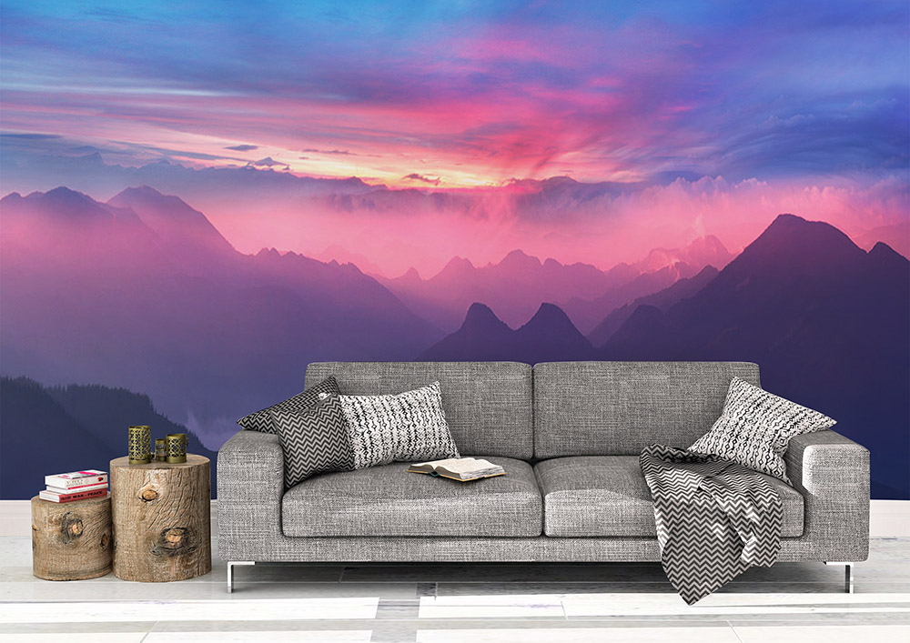 Toile adhésive repositionnable éco-conçue et recyclable : Paysage Pink Mountain