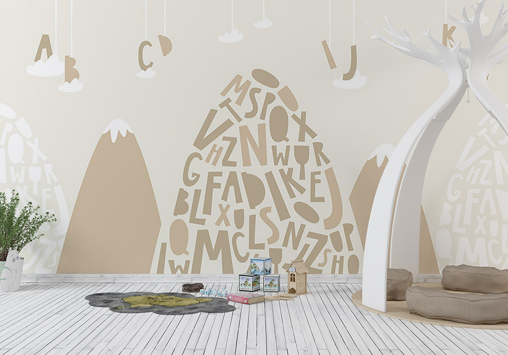 Toile adhésive repositionnable éco-conçue et recyclable : Enfants Alphabet Montagne