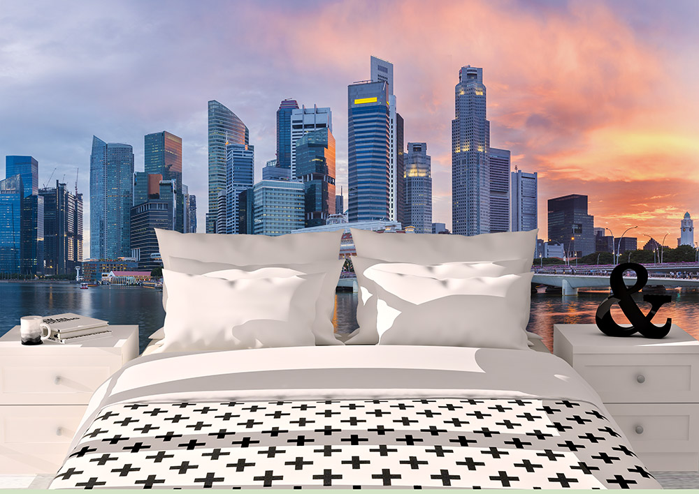 Toile adhésive repositionnable éco-conçue et recyclable : Villes Singapore Skyline