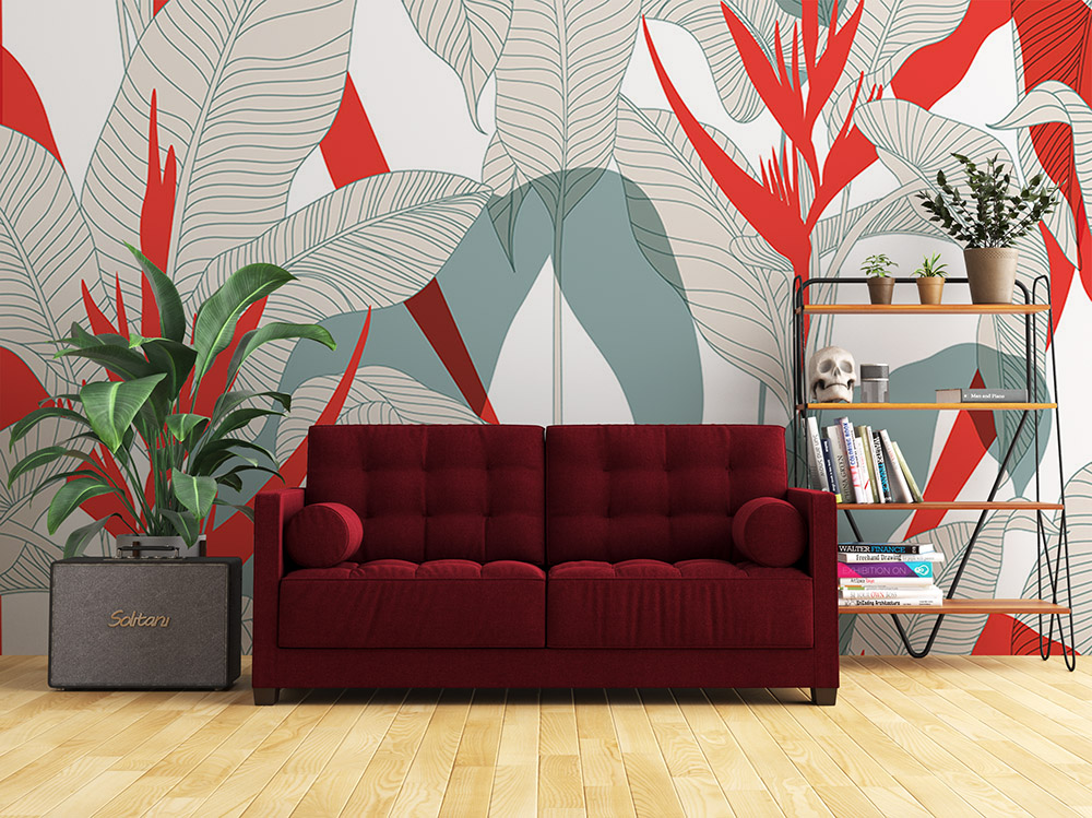 Toile adhésive repositionnable éco-conçue et recyclable : Fleurs Heliconia