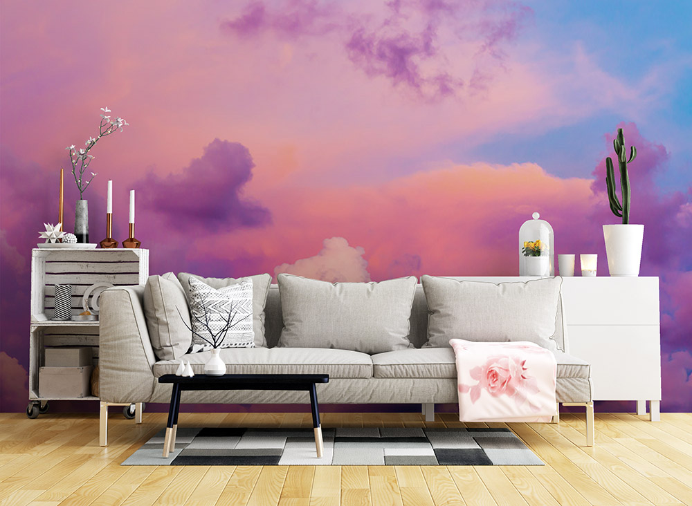 Toile adhésive repositionnable éco-conçue et recyclable : Paysage Pink Cloud