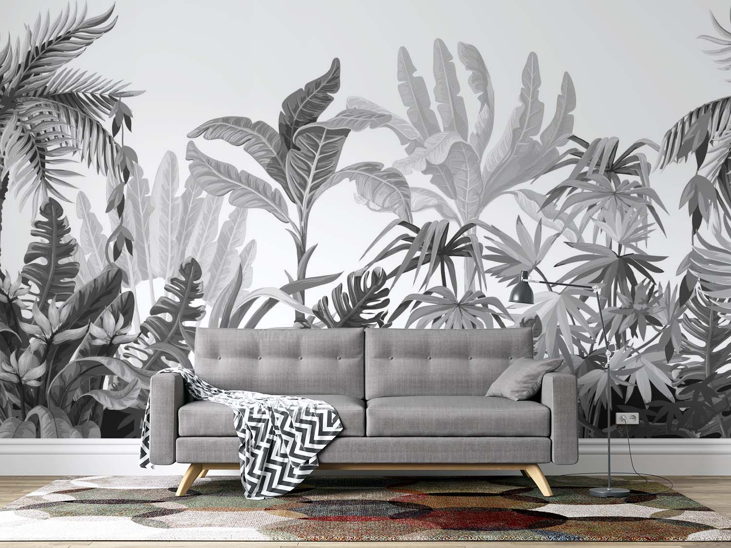 Toile adhésive repositionnable éco-conçue et recyclable : Jungle & Tropic feuillage noir et blanc