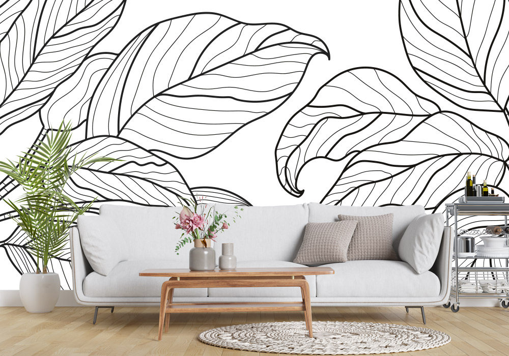 Toile adhésive repositionnable éco-conçue et recyclable : Jungle & Tropic Feuillage Blanc